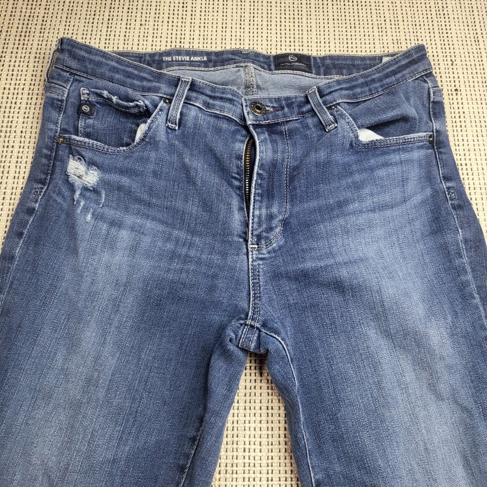 AG Jeans Women 29R Blue The Stevie Ankle Slim Straight Distressed Denim Jeans